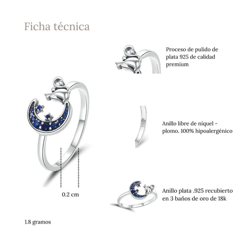 Anillo luna y gatito - AN0048A Anillo luna y gatito - AN0048A