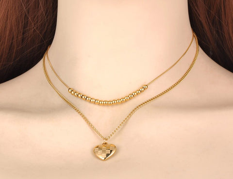 Collar doble bolitas corazón