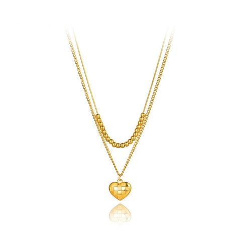 Collar doble bolitas corazón
