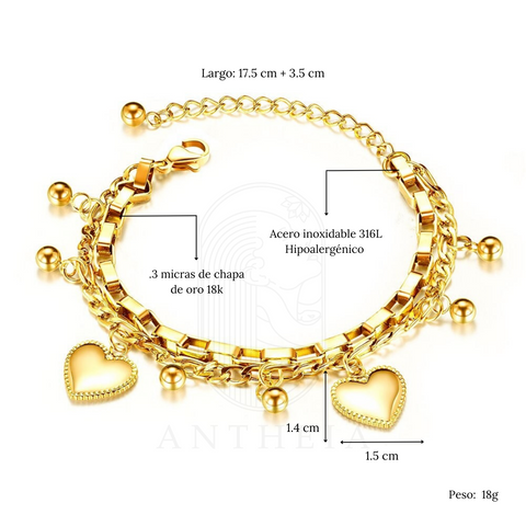 Pulsera corazones eslabones